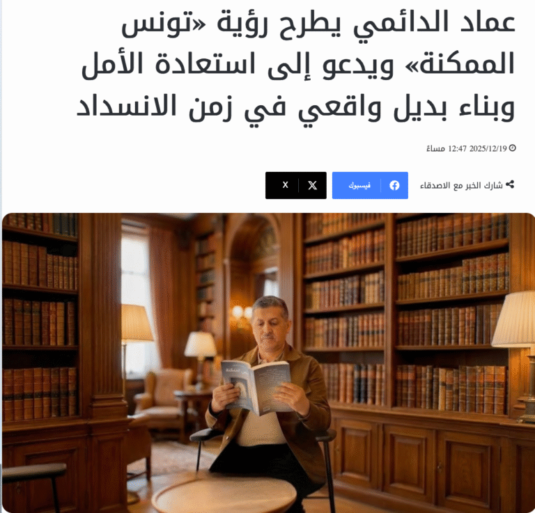 الغد نيوز: عماد الدائمي يطرح رؤية «تونس الممكنة» ويدعو إلى استعادة الأمل وبناء بديل واقعي في زمن الانسداد